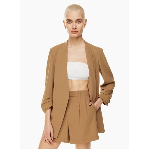 Aritzia BABATON Power Hip Taupe Grey Crepe Open Blazer Jacket, Size 2 - Picture 13 of 16